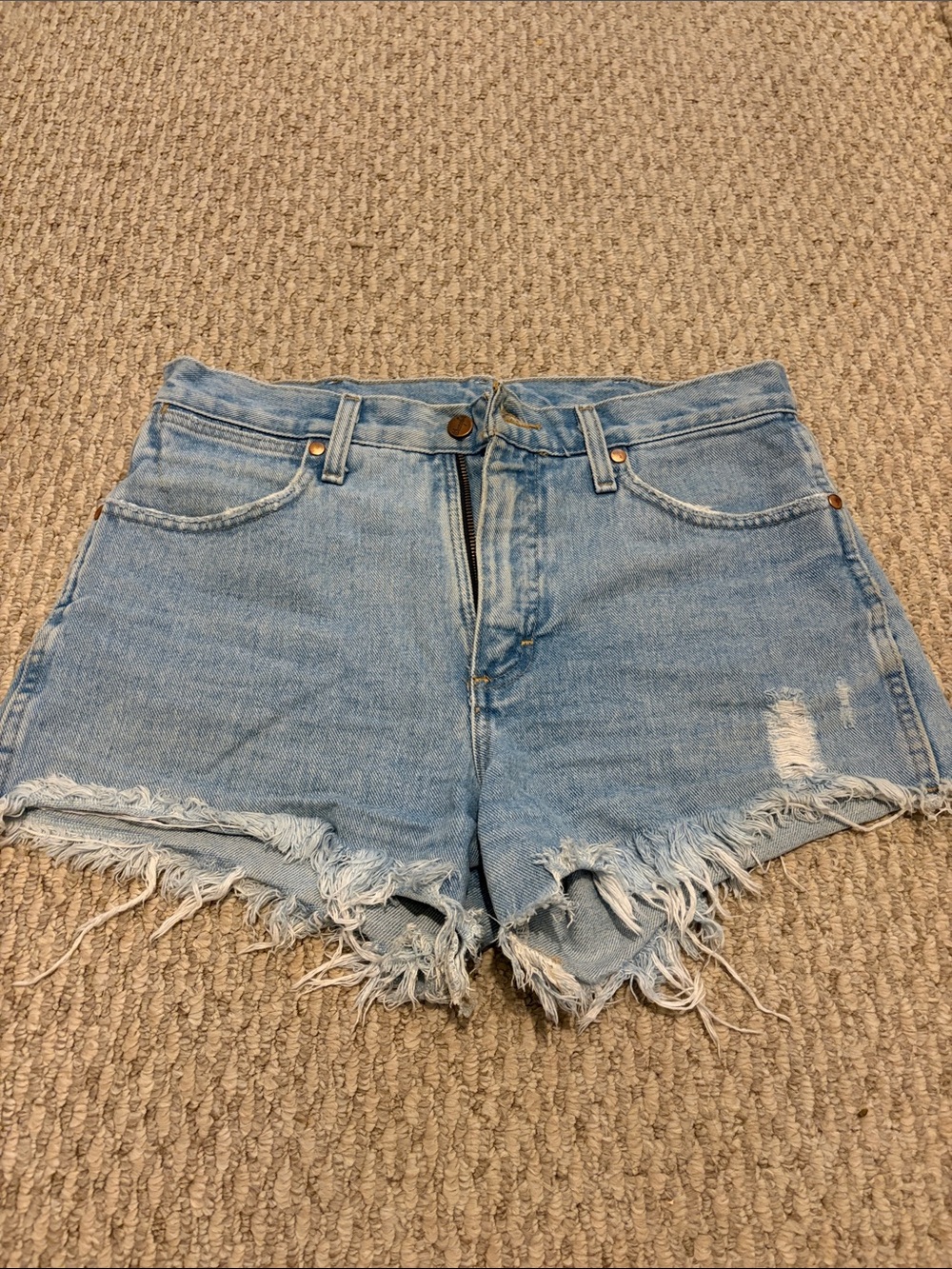 Wrangler Light Blue Frayed Hem Denim Shorts